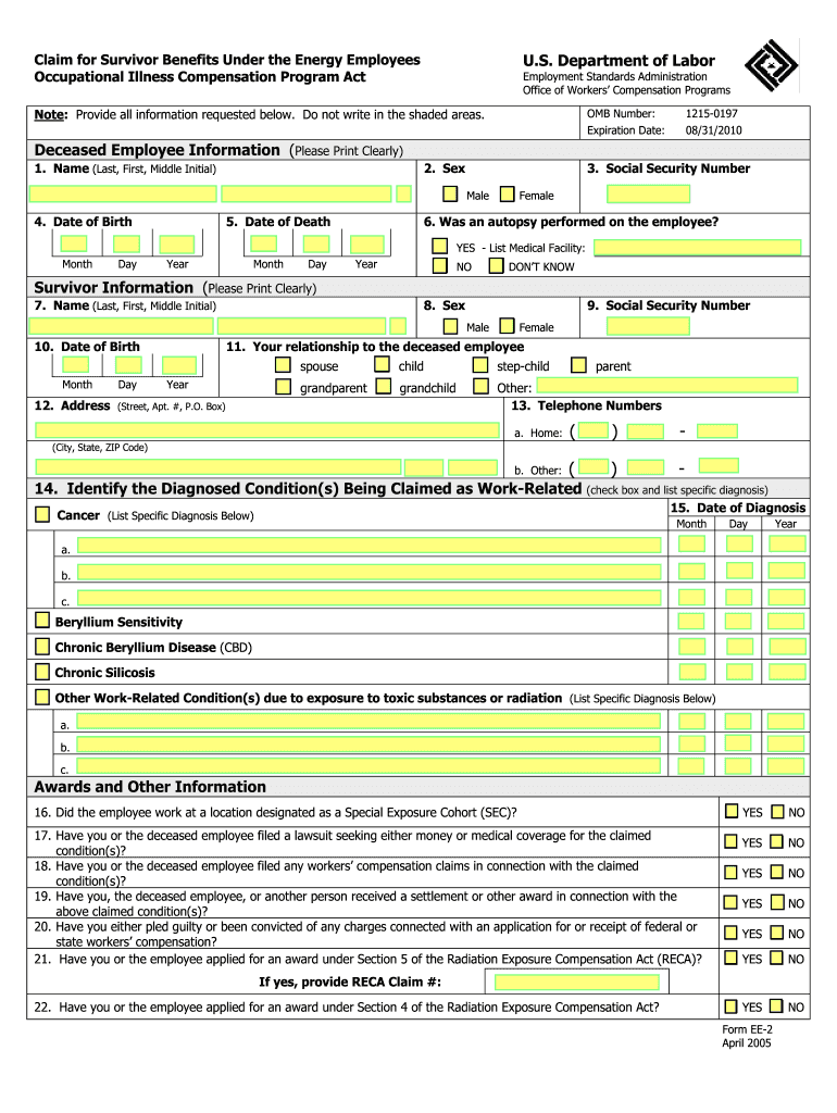  Claim for Benefits under Energy Employees US Department of Labor 2016-2024