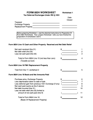 1031 Exchange Worksheet  Form