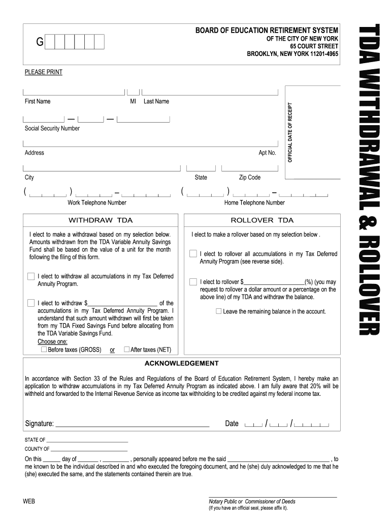 Tda Withdrawal  Form