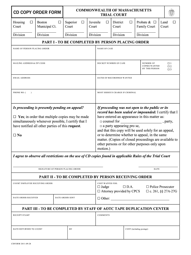 Ma Trial Court Cd Copy Order Form