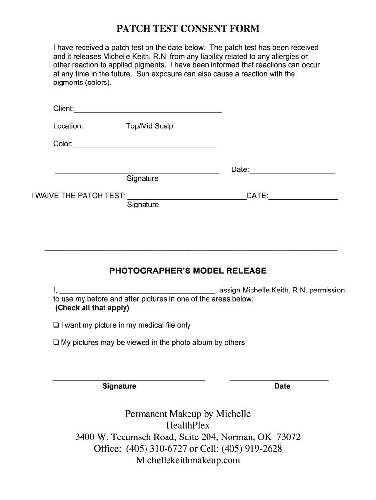 Patch Test Form Template