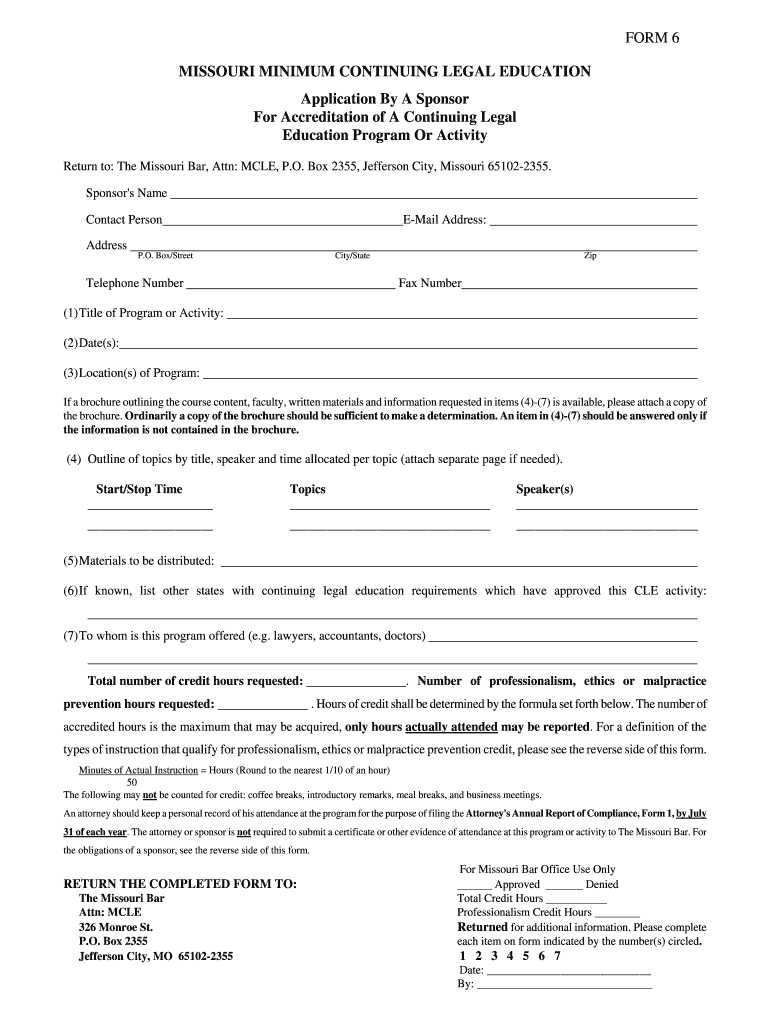  Missouri Cle Accrediation Application Document Form 6 2010-2024