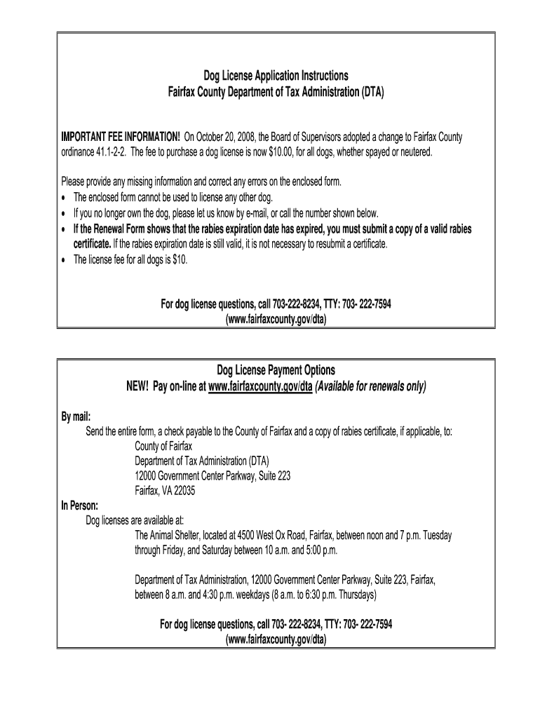  Fairfax County Dog License 2008-2024