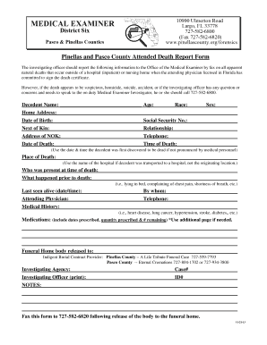 Pinellas County Death Reporting Form