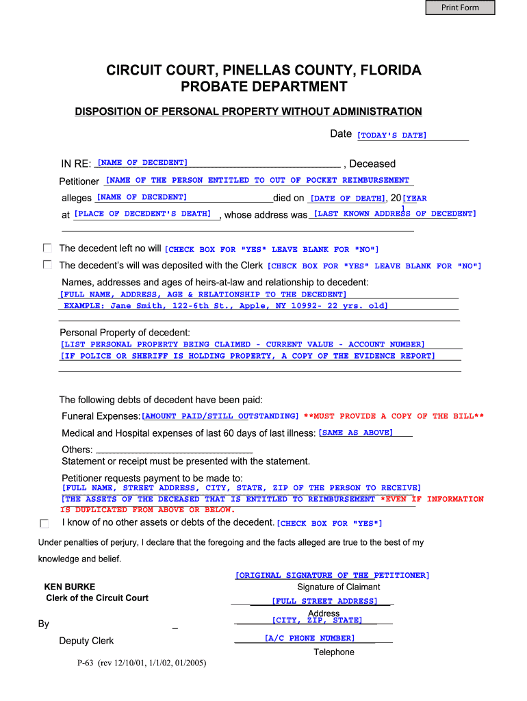 Pinellas County Court Clerk  Form