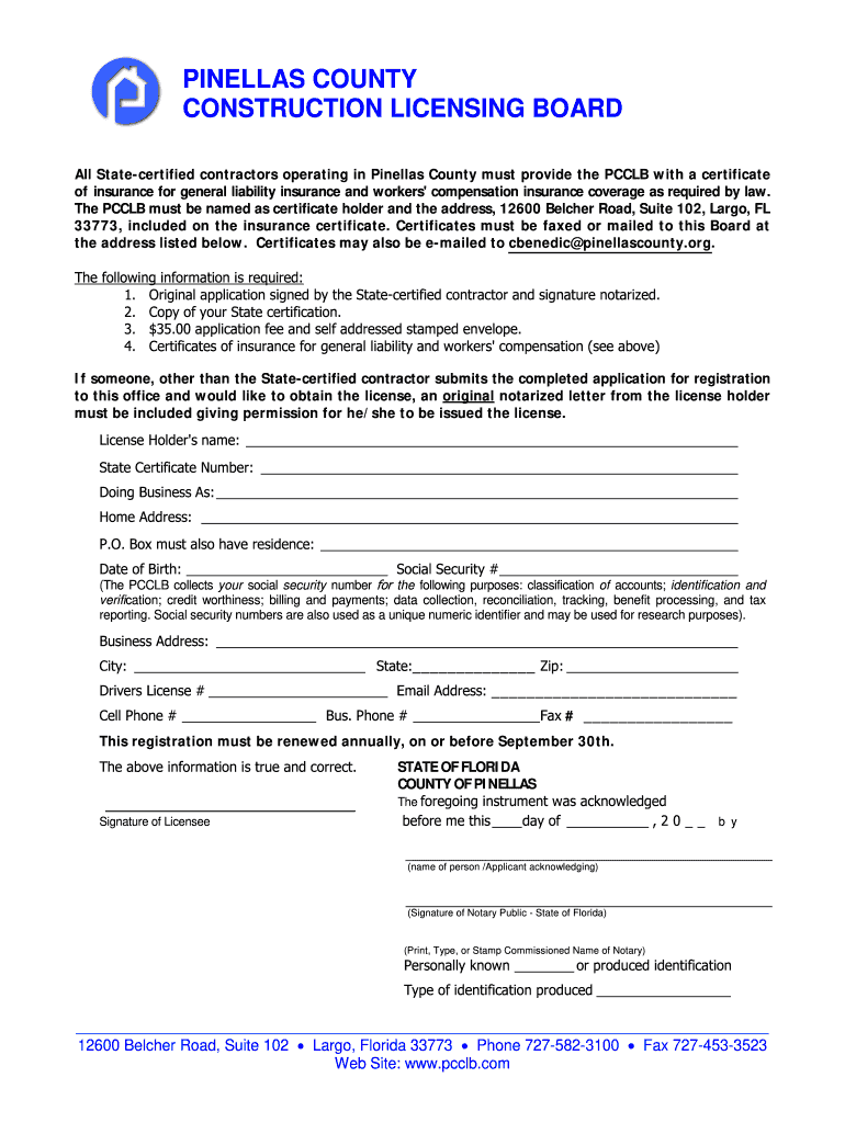 Pinellas County Construction Licensing Board  Form