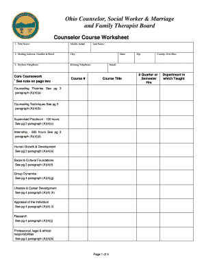 Course Worksheet Form Ohio Counselor, Social Worker and Cswmft Ohio
