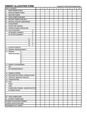 Star Fleet Battles Printable  Form