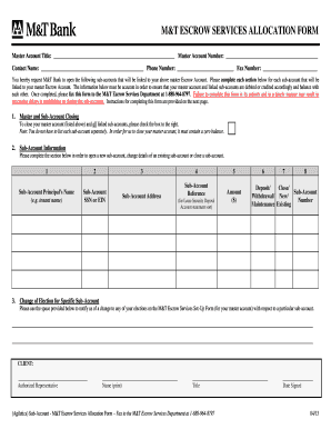 M&amp;t Escrow Services Allocation Form