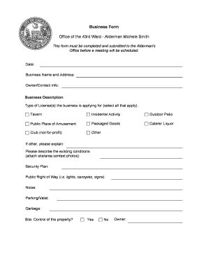 Business Form Office of the 43rd Ward Alderman Michele Smith