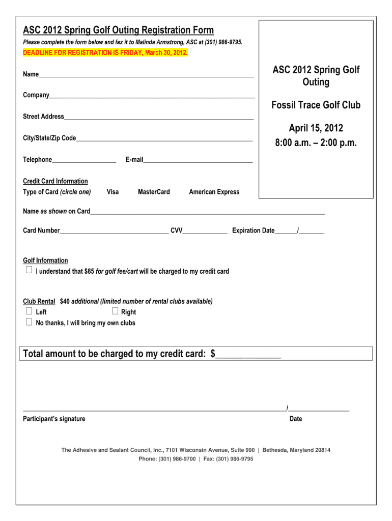 Get and Sign ASC Spring Golf Outing Registration Form Total Amount to Be    Ascouncil
