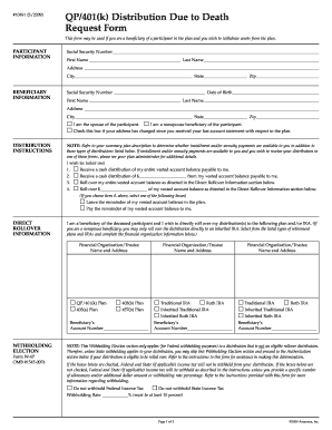 Qp401k Distribution Due to Death Request Form