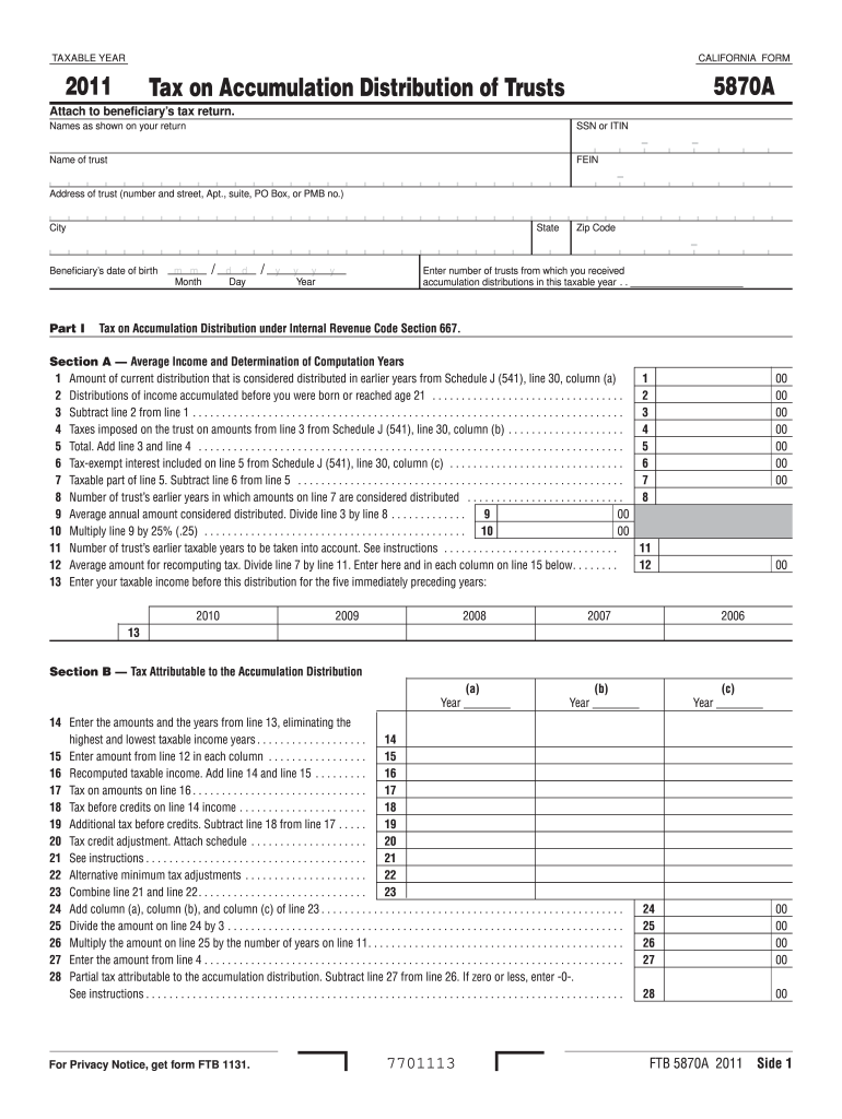  Ca Ftb 5870a  Form 2011