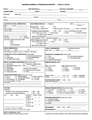 Marine Mammal Stranding Report Level a Data NOAA Fpir Noaa  Form