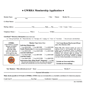 Gwrra Membership Application  Form