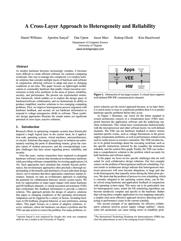 A Cross Layer Approach to Heterogeneity and Reliability Jasonmars  Form