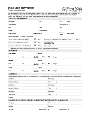 Pura Vida Job Application Form