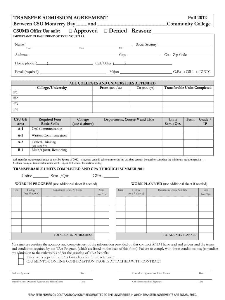 Approved Denied Reason  Cabrillo College  Cabrillo  Form