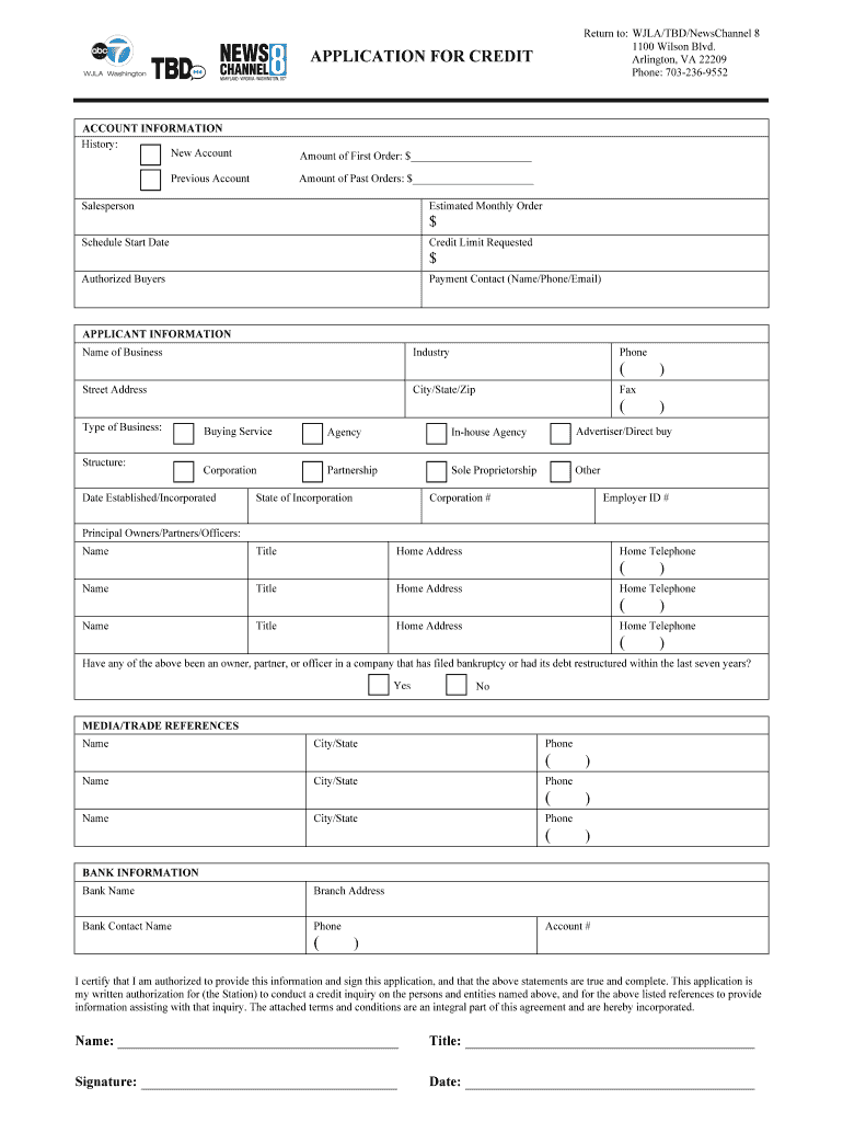 WJLA  NC8  TBD Credit App with Standard Terms Revised 110410  Form