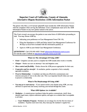 Alameda Superior Court Adr Packet PDF Form