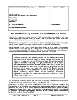  San Mateo County Superior Court Recommends Adr Options Form 2016