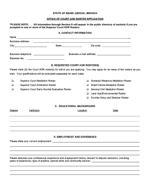 Cadres Maine Application Form