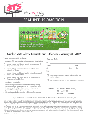 Quaker State Oil Rebate  Form