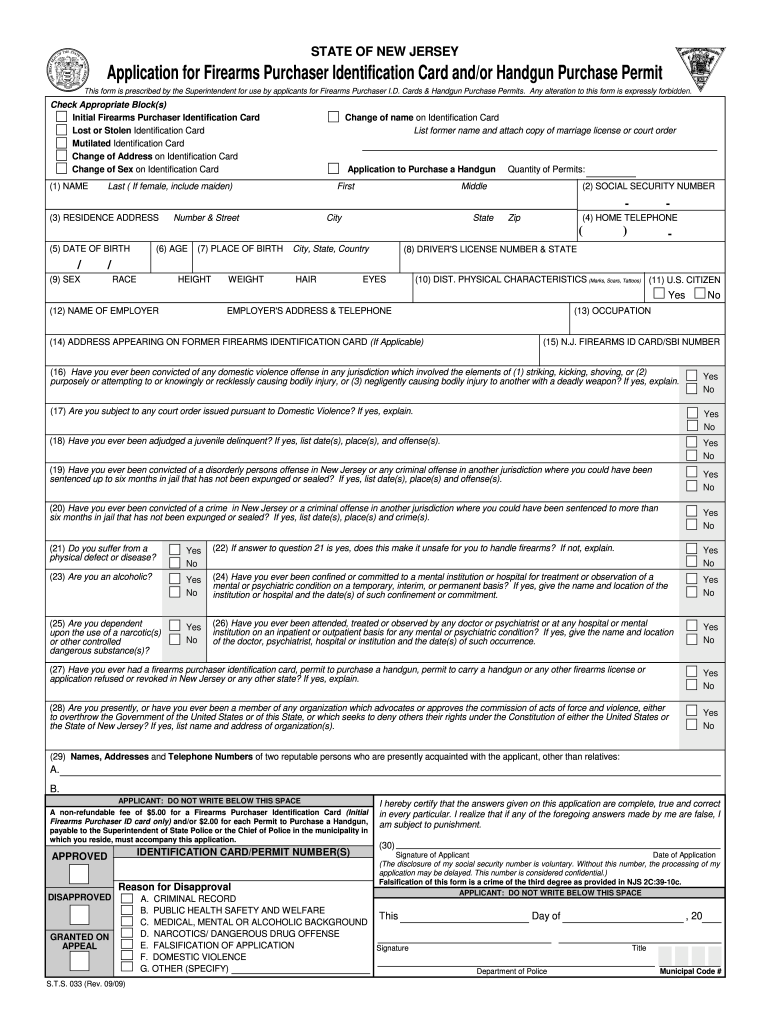  Nj Firearms Permit Application 2009-2024