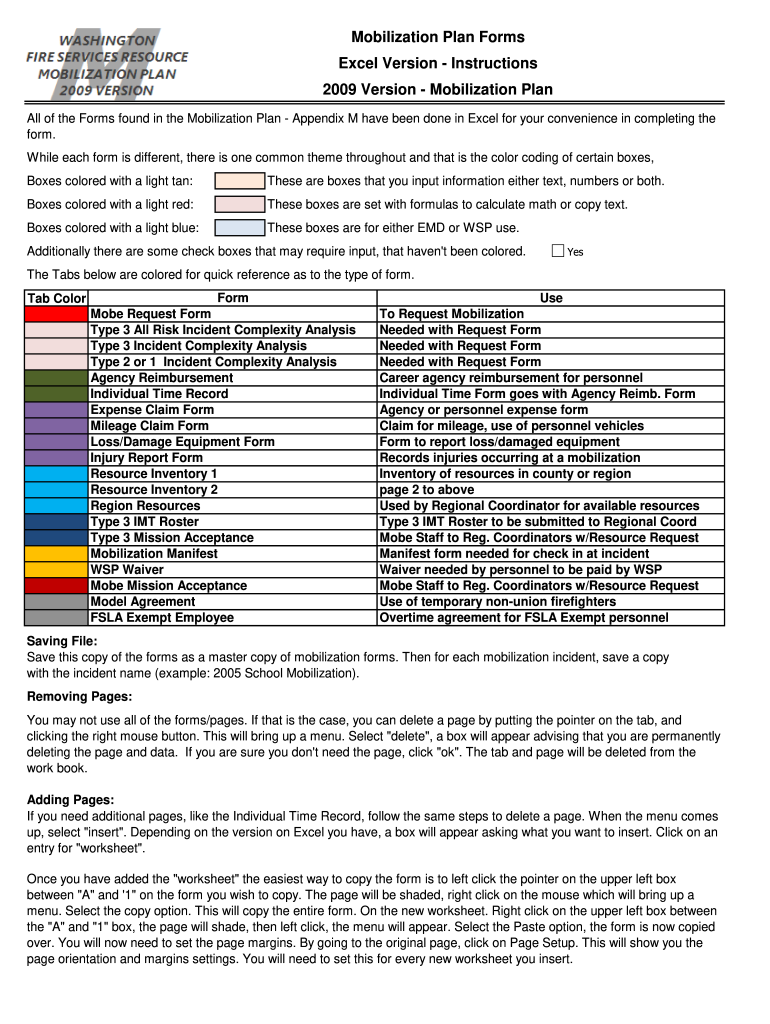 Mobilization Plan for Construction Project Excel  Form