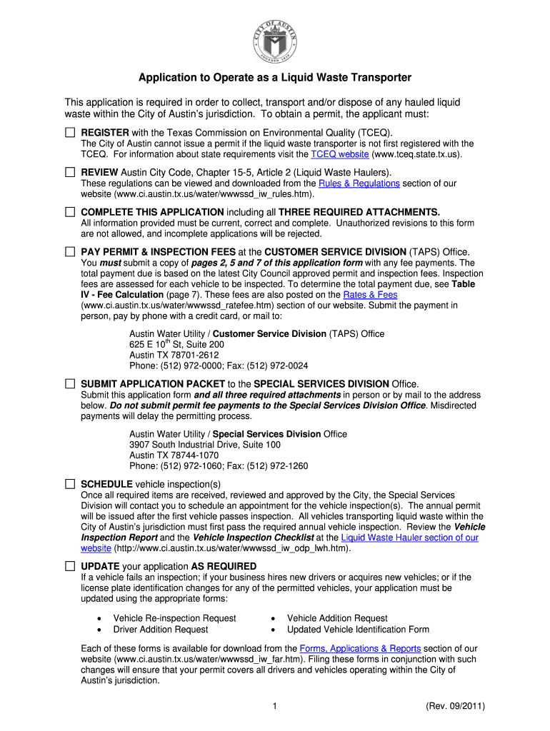 Application to Operate as a Liquid Waste Transporter Cityofaustin  Form