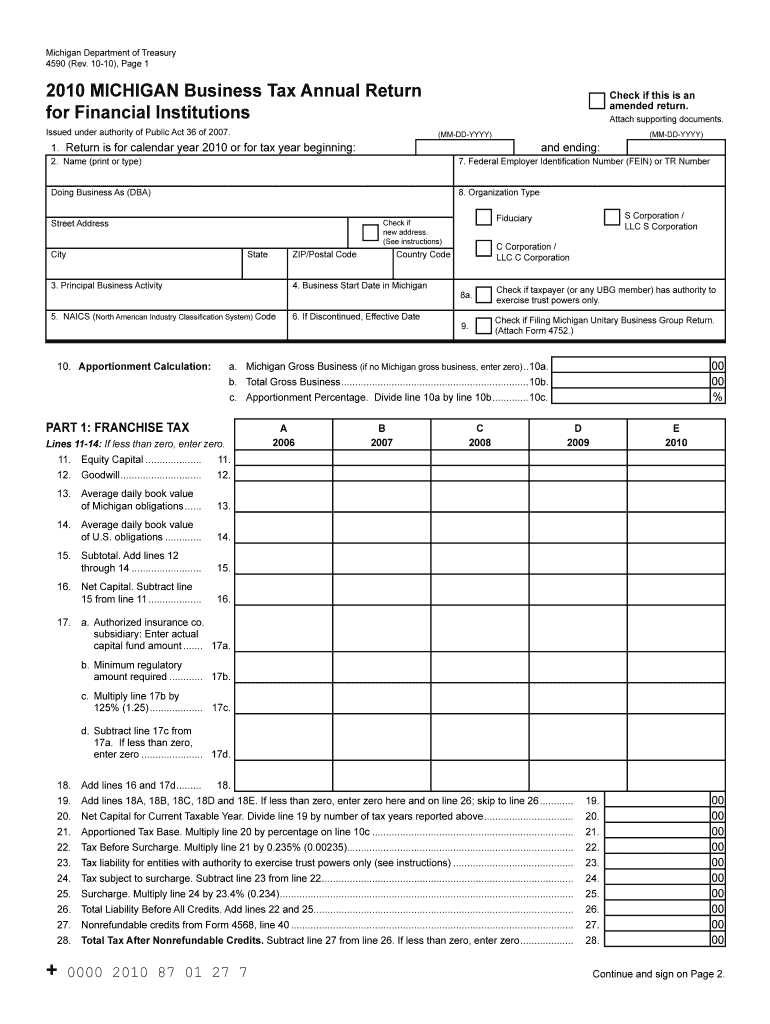 Fillable Michigan Business Tax Annual Return Form