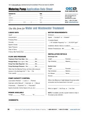 Metering Pump Application Data Sheet OEC Fluid Handling, Inc  Form