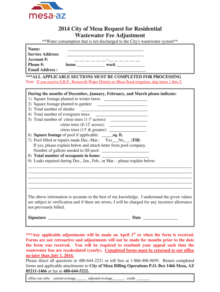  City of Mesa Waste Wat Form 2014