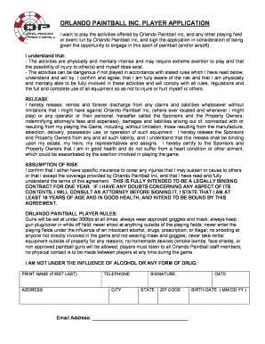 Orlando Paintball Waiver  Form