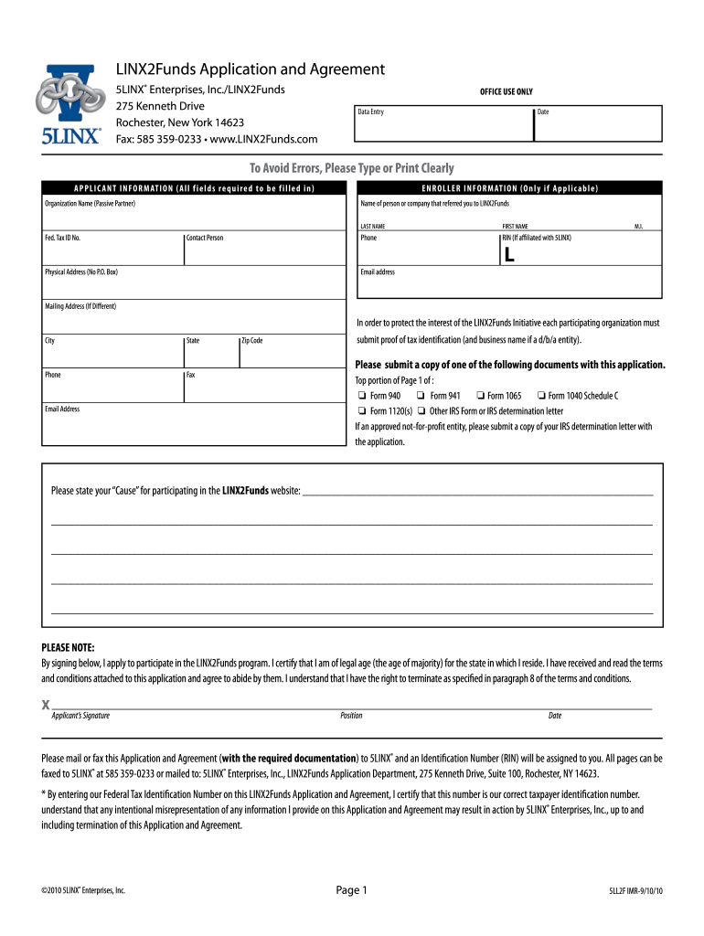  Linx2funds Application Agreement Form 2010-2024