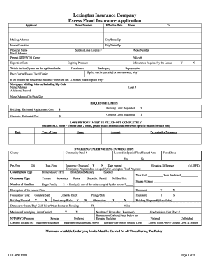 Lexington Excess Flood App Form