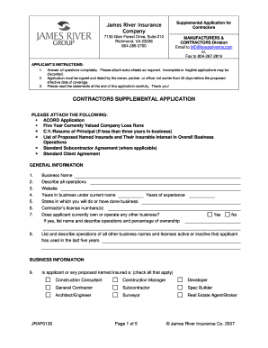 James River Contractors Supplemental Application  Form