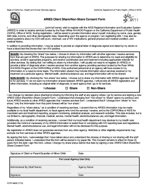 ARIES Client ShareNon Share Consent Form CDPH 8693 PDF Cdph Ca