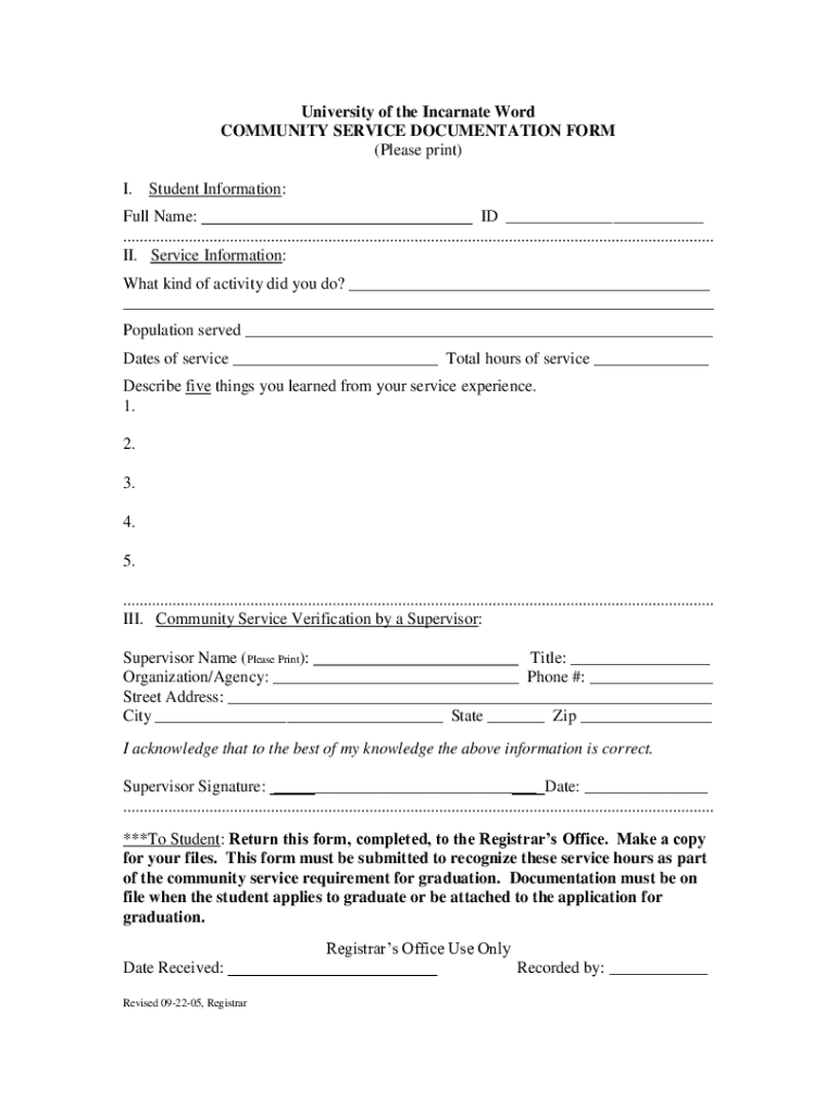 Uiw Community Service  Form