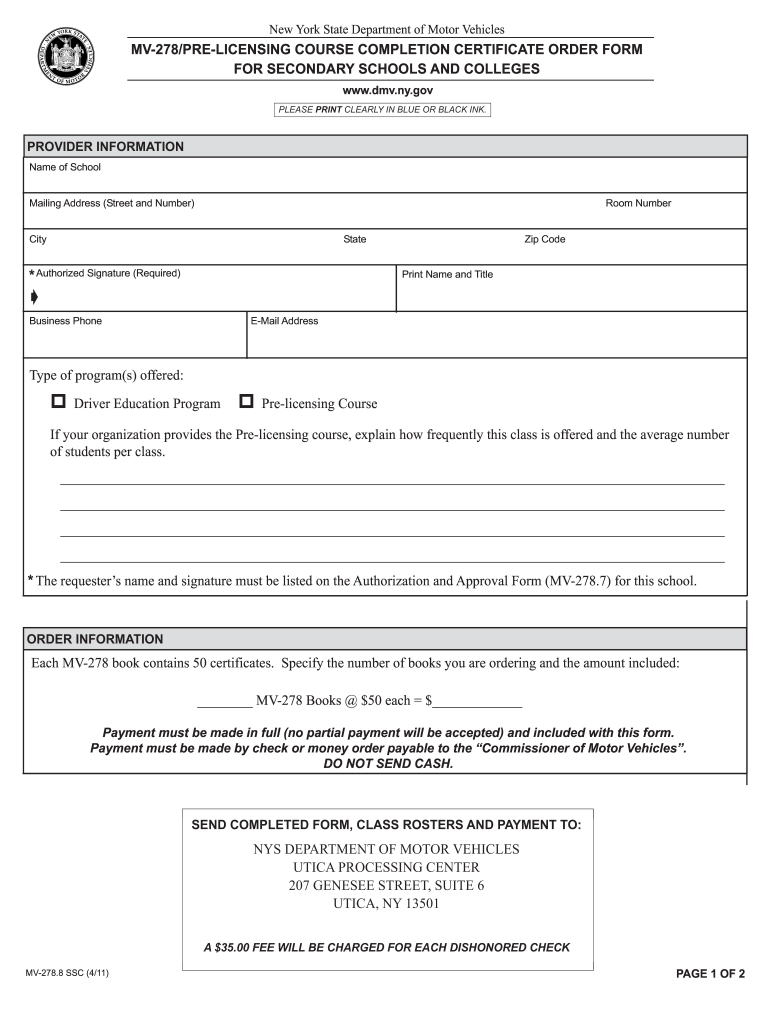  Mv 278 Form 2011