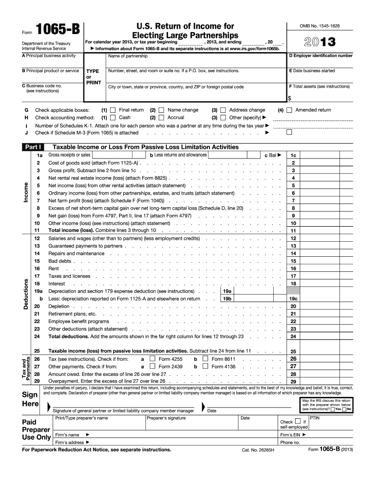  Form 1065 B Internal Revenue Service Irs 2013