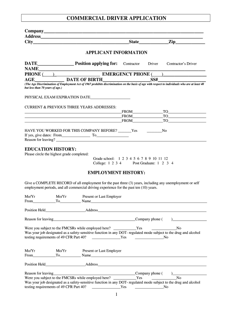 Commercial Driver Form