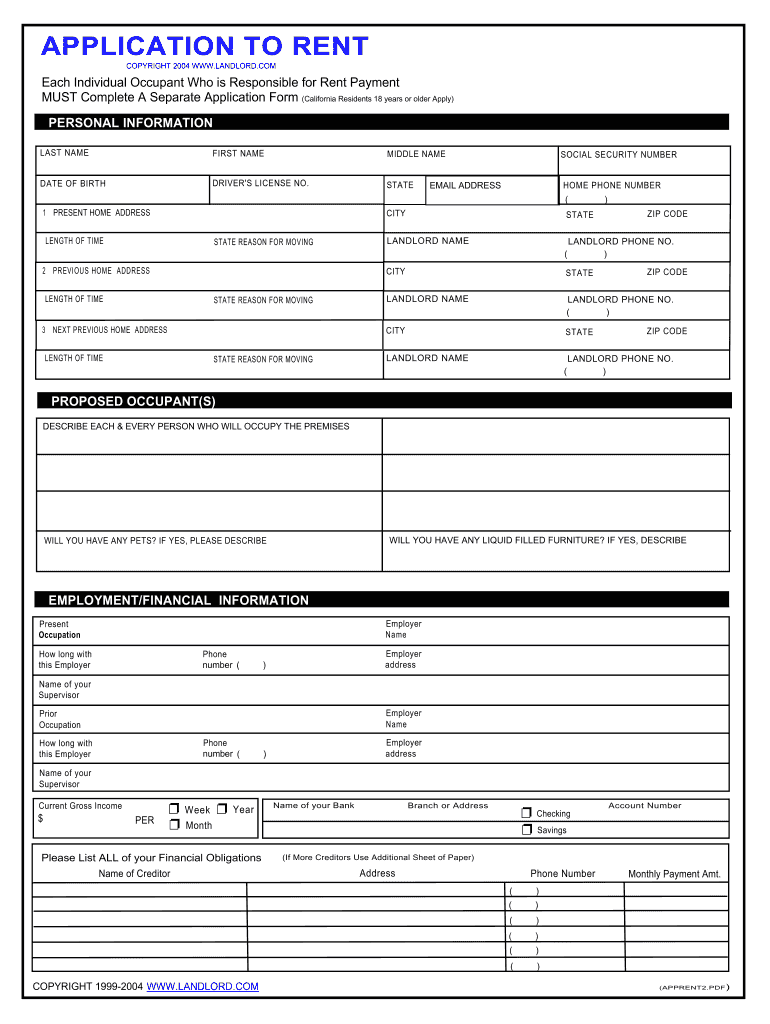 Rental Application  Form