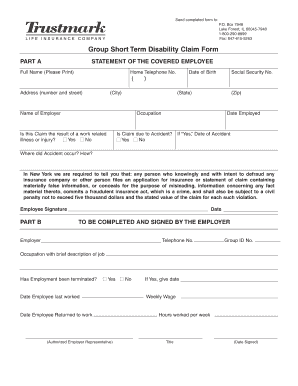 Trustmark Disability Claim Form