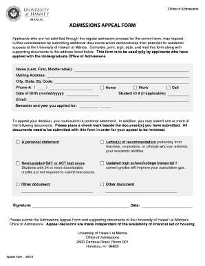 Uh Edu Undergraduate Admissions Appeals  Form