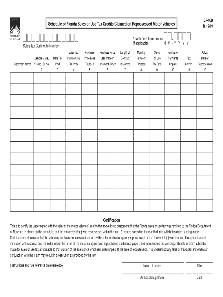 Schedule of Florida Sales or Use Tax Credits Claimed on  Form