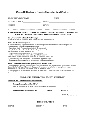 Concession Stand Rental Agreement  Form