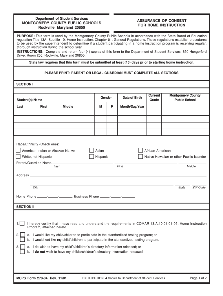 ASSURANCE of CONSENT for HOME INSTRUCTION  MPNL  Mpnl  Form