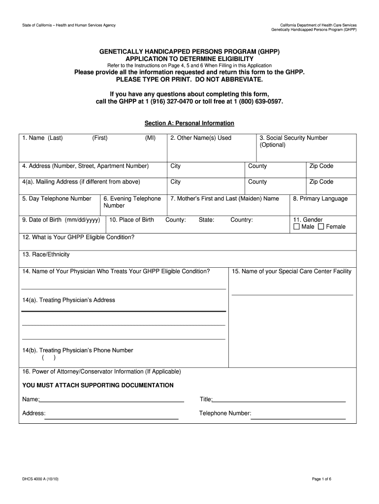 Get and Sign Genetically Handicapped Persons Program Ca 2010-2022 Form