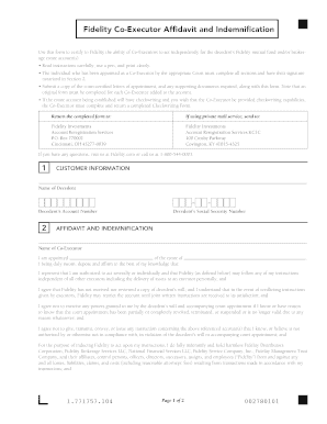 Fidelity Co Executor Affidavit and Indemnification  Form